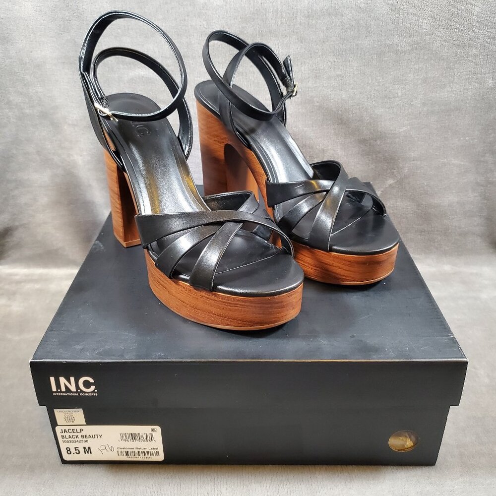 INC International Concepts Jacel Black Beauty Platform Sandals Size 8.5 M NIB